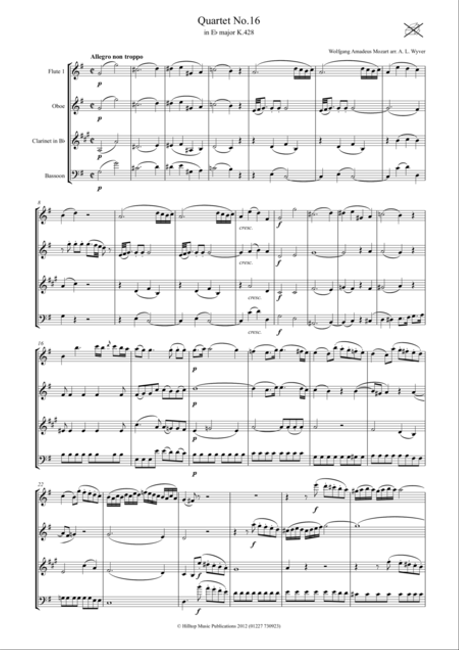 Mozart Quartet No. 16 K. 428 arr. Woodwind Quartet Woodwind Quartet scores gallery preview page 1