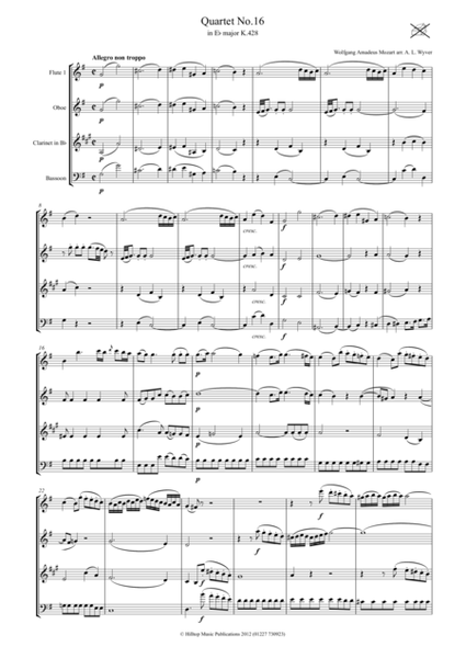 Mozart Quartet No. 16 K. 428 arr. Woodwind Quartet