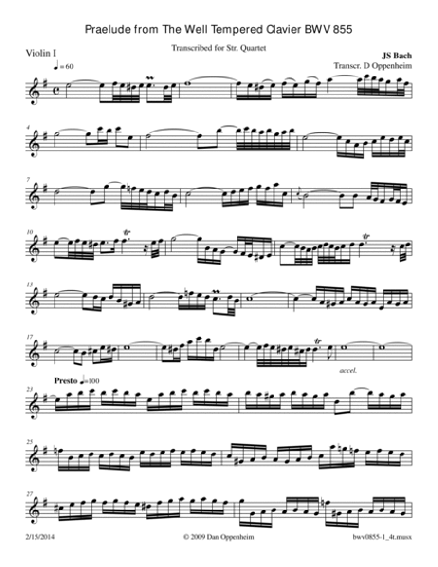 Bach: Prelude BWV 855 in e minor from The Well Tempered Clavier arr. for String Quartet String Quartet scores gallery preview page 6