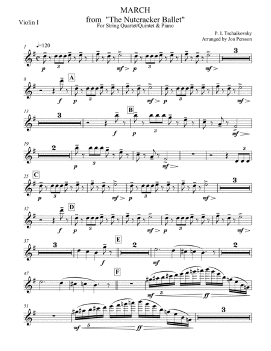 Nutcracker Ballet - March for Strings and Piano - Set of 6 Parts Piano Quintet scores gallery preview page 6