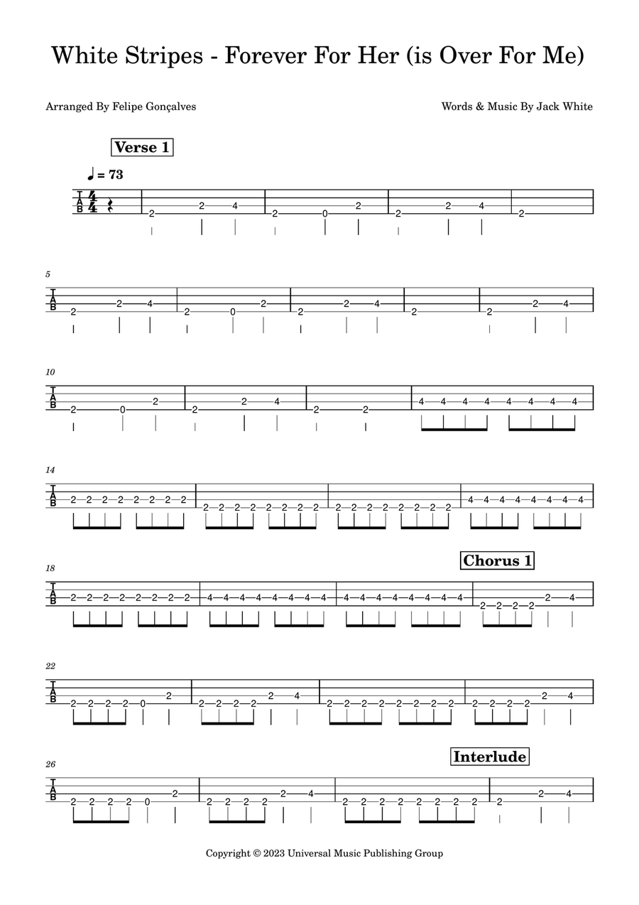 Forever For Her (Is Over For Me) Bass Guitar Tablature scores gallery preview page 1