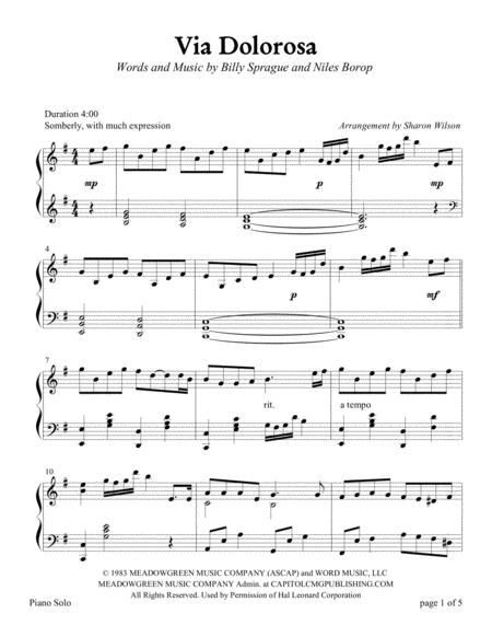 Via Dolorosa by Sandi Patty Piano Solo - Digital Sheet Music