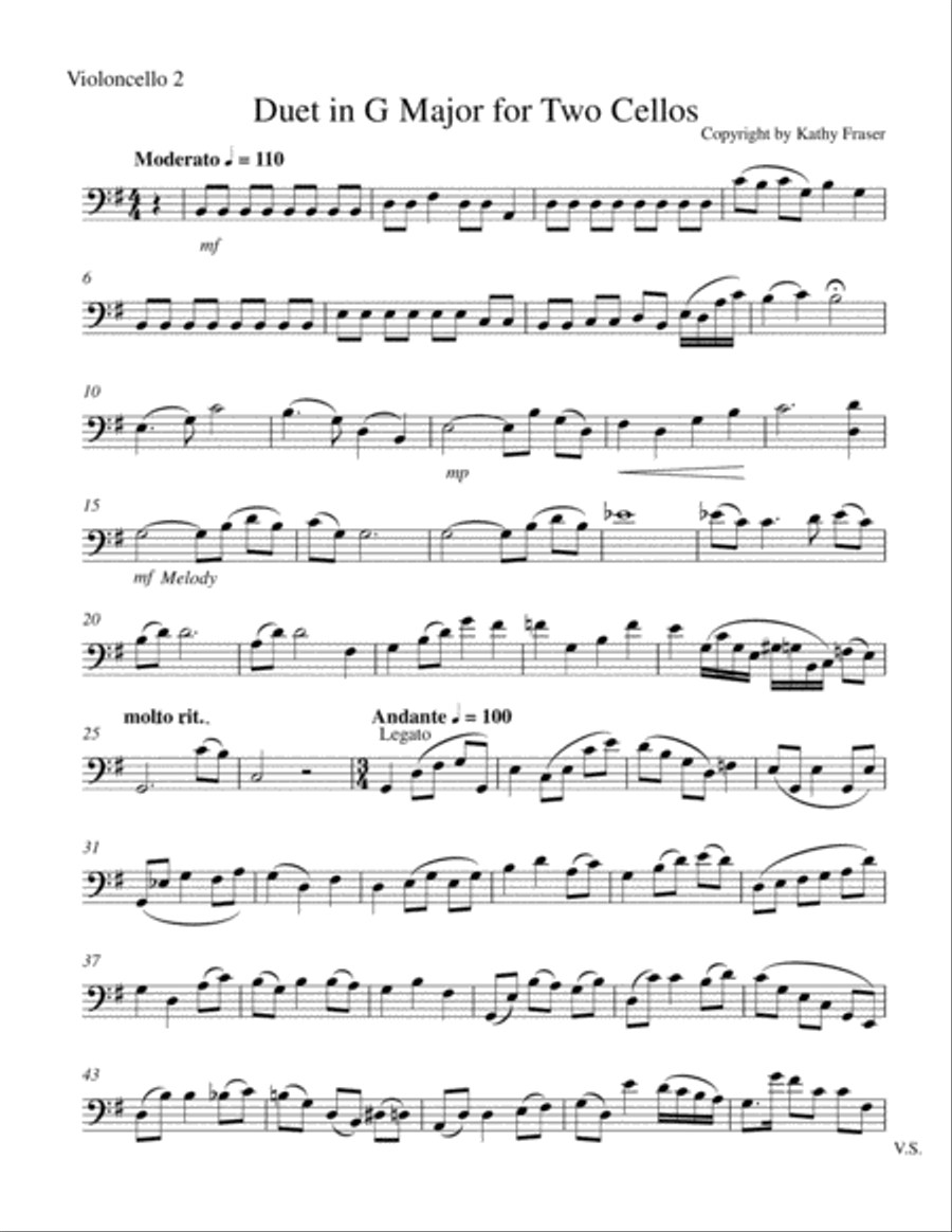 Duet in G Major for Two Cellos String Duet scores gallery preview page 1