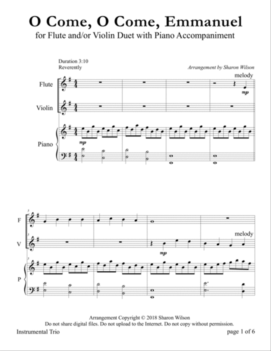 O Come, O Come, Emmanuel (for Flute and/or Violin Duet with Piano accompaniment) Flute scores gallery preview page 5