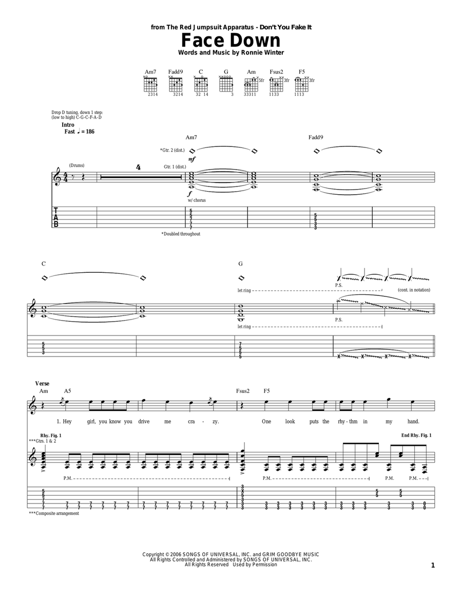 Face Down Acoustic Guitar scores gallery preview page 1
