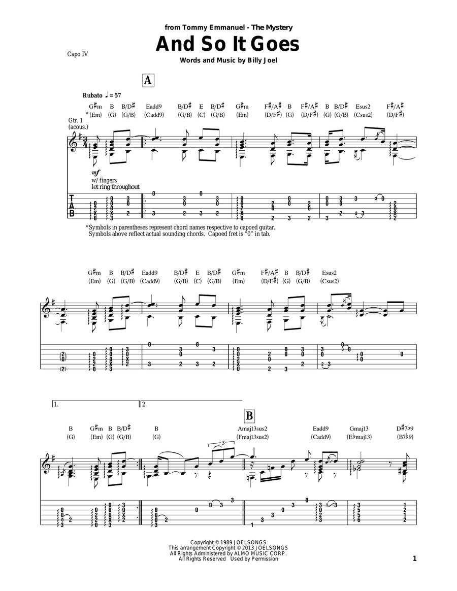 And So It Goes Acoustic Guitar scores gallery preview page 1