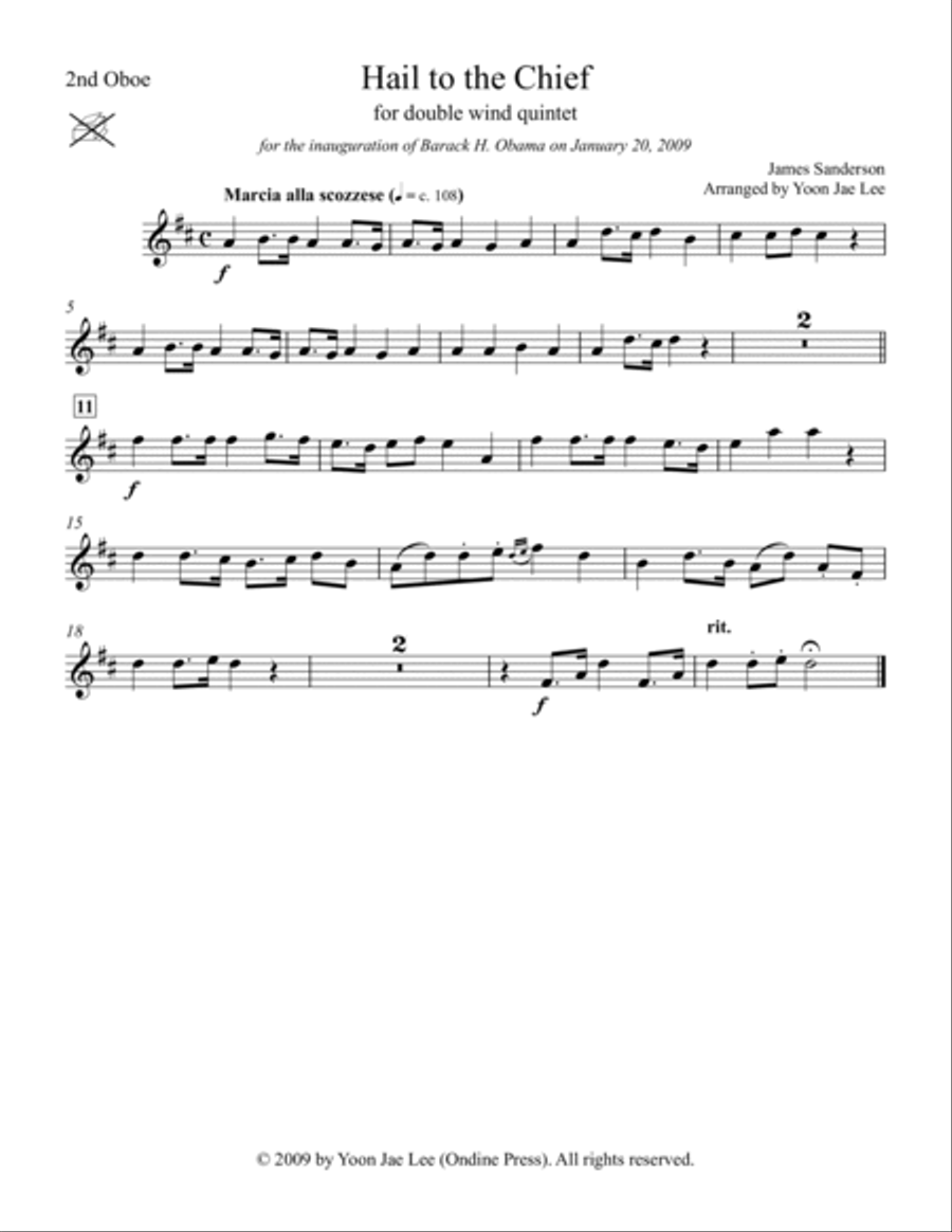 Hail to the Chief for Double Wind Quintet in D Major arr. Lee Set of Parts Woodwind Ensemble Digital Sheet Music Sheet Music Plus
