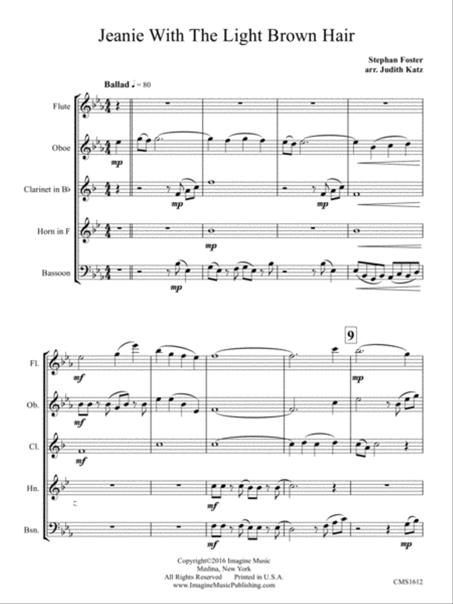 Jeanie with the Light Brown Hair Woodwind Quintet scores gallery preview page 3