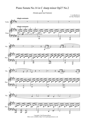 Beethoven: Piano Sonata No.14 in C sharp minor Op 27 No.2 ("Moonlight Sonata") Mvt.I - Violin/Piano