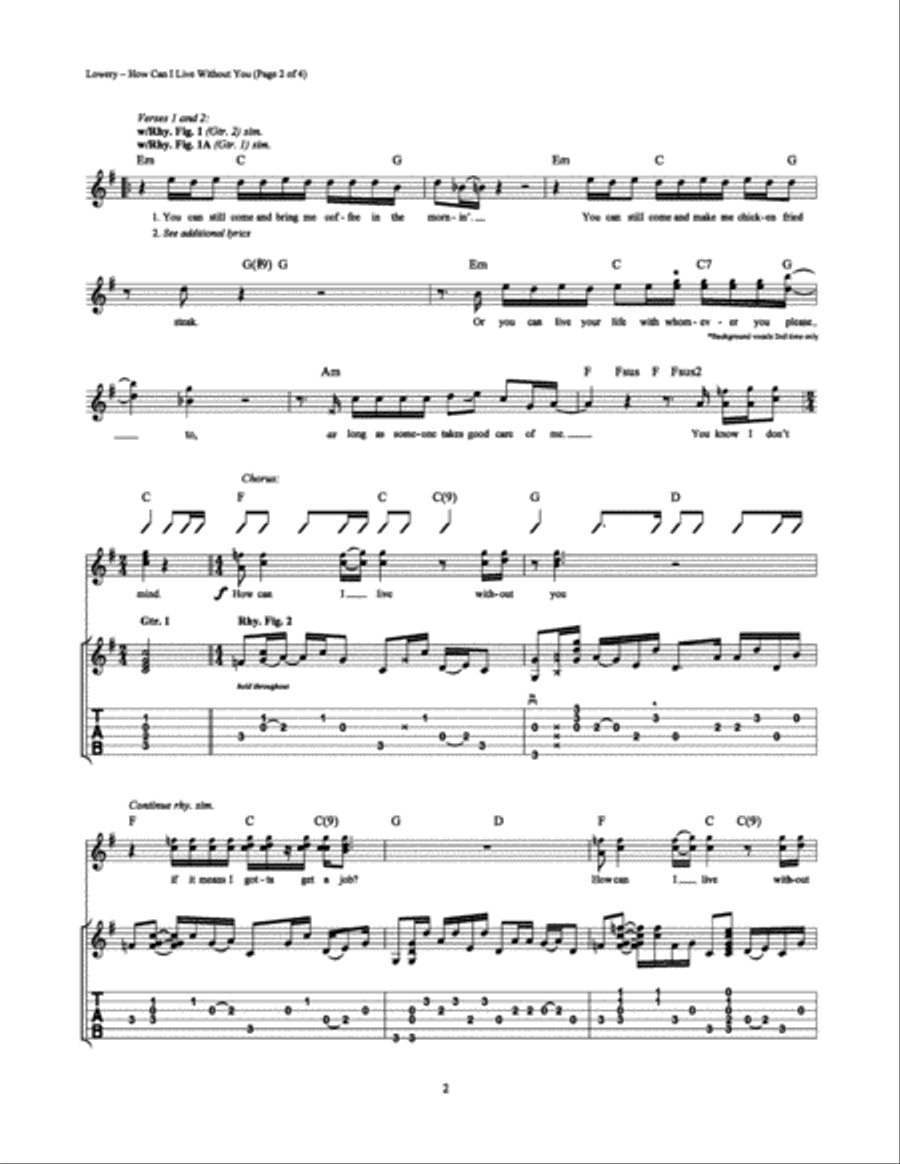 How Can I Live Without You Electric Guitar scores gallery preview page 2