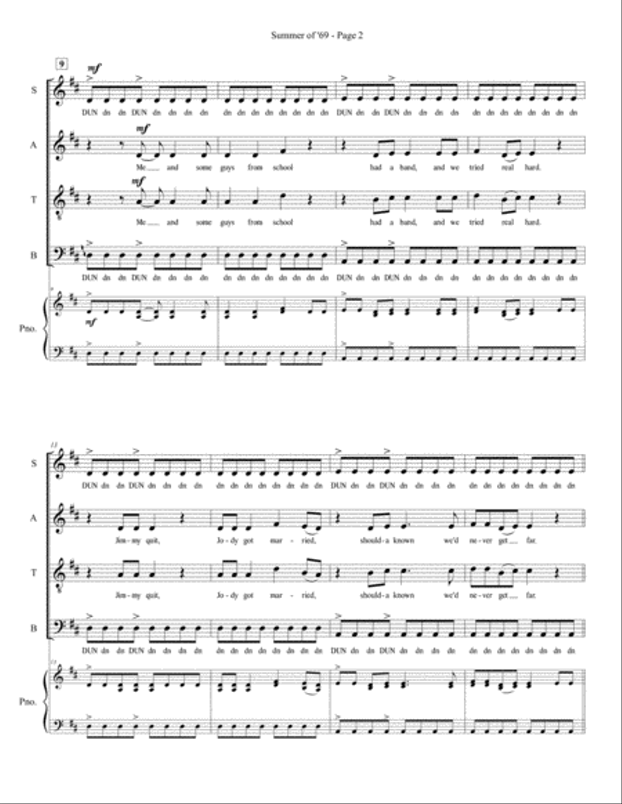 Summer Of '69 Divisi scores gallery preview page 2