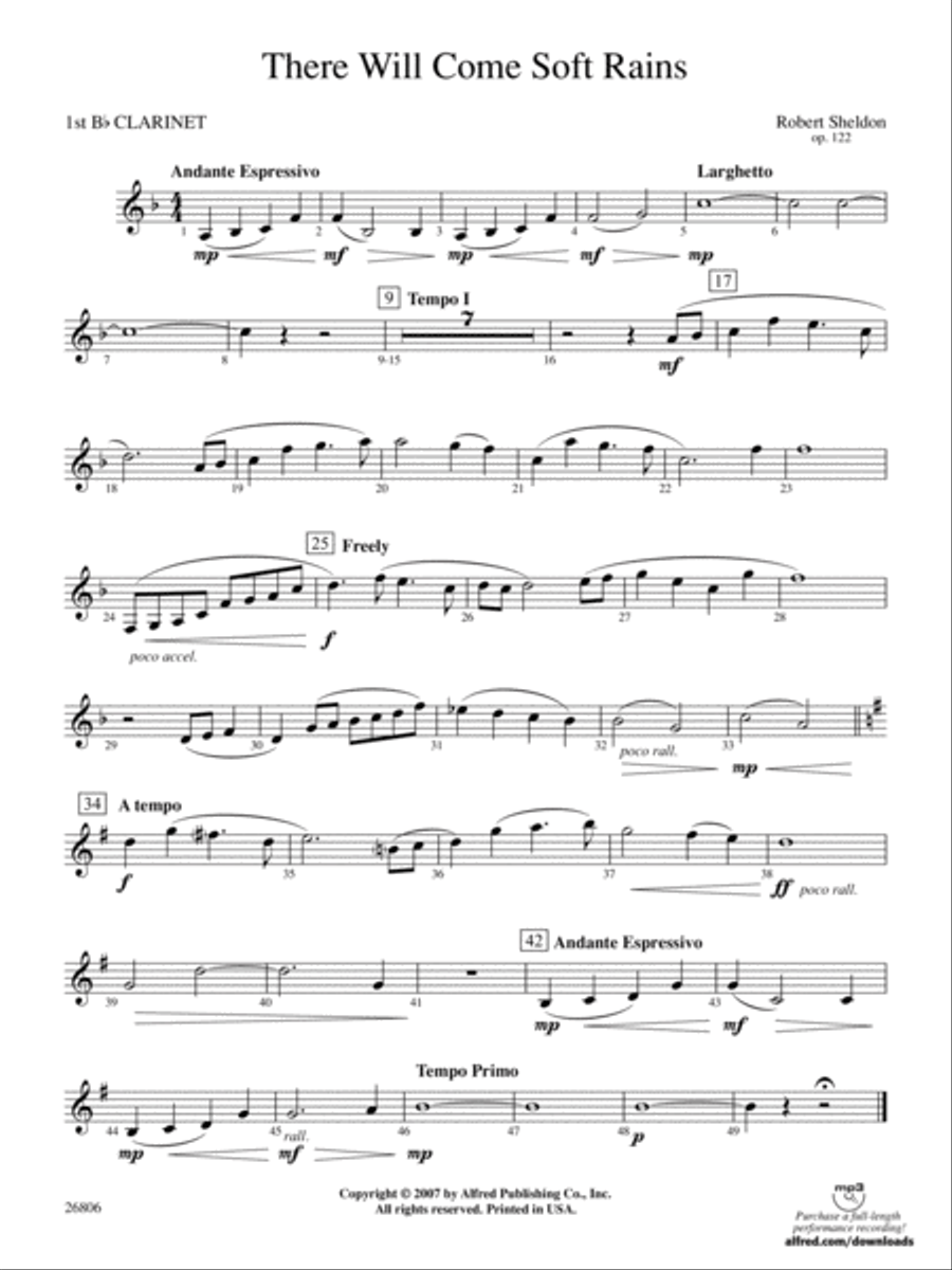 There Will Come Soft Rains: 1st B-flat Clarinet Concert Band scores gallery preview page 1