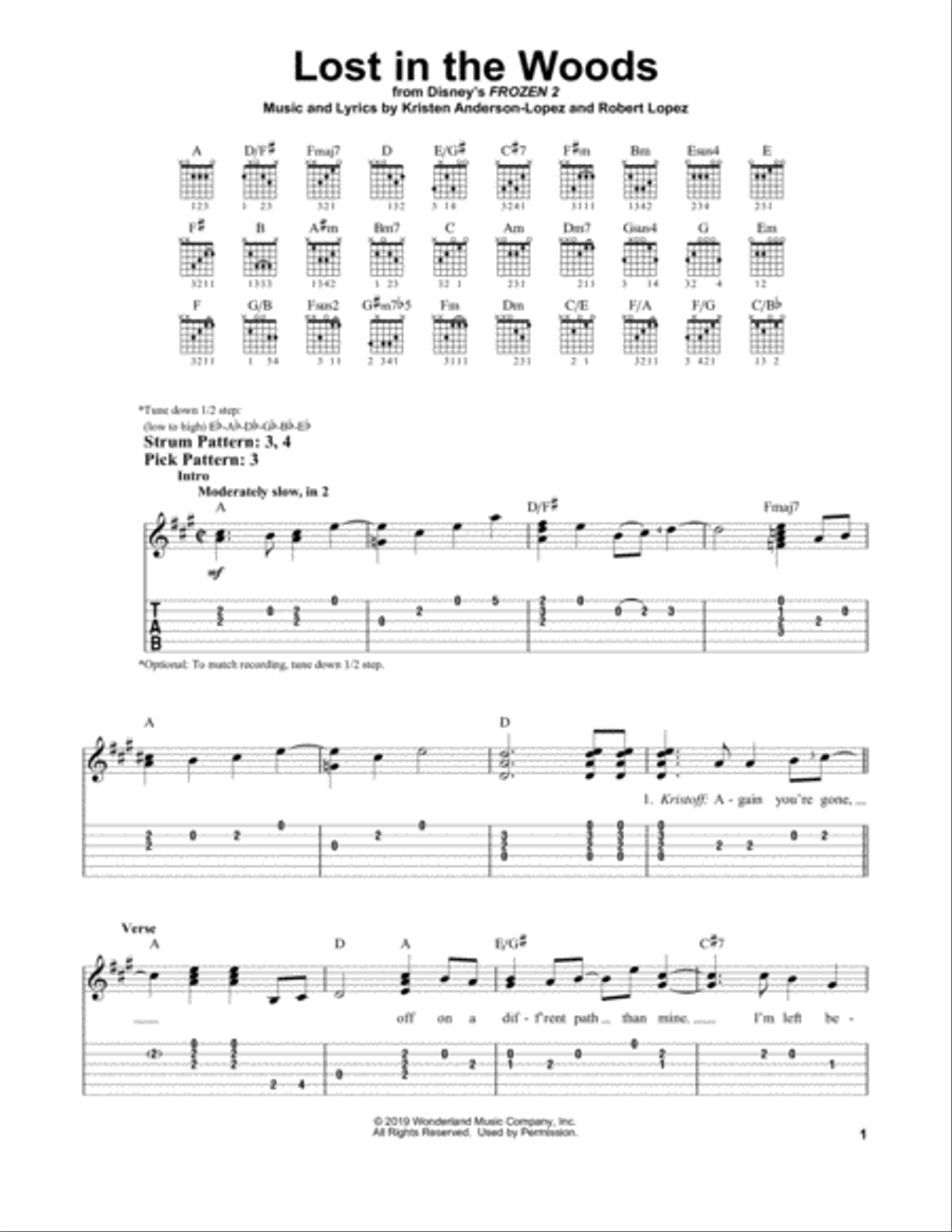 Lost In The Woods (from Disney's Frozen 2) Guitar Tablature scores gallery preview page 1