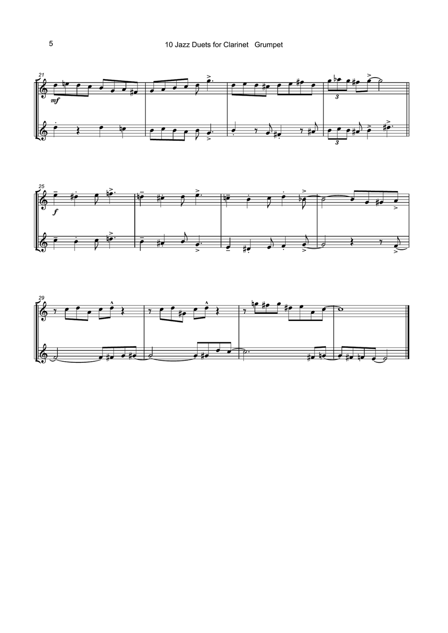 10 Jazz Duets for Clarinet Clarinet Duet scores gallery preview page 6