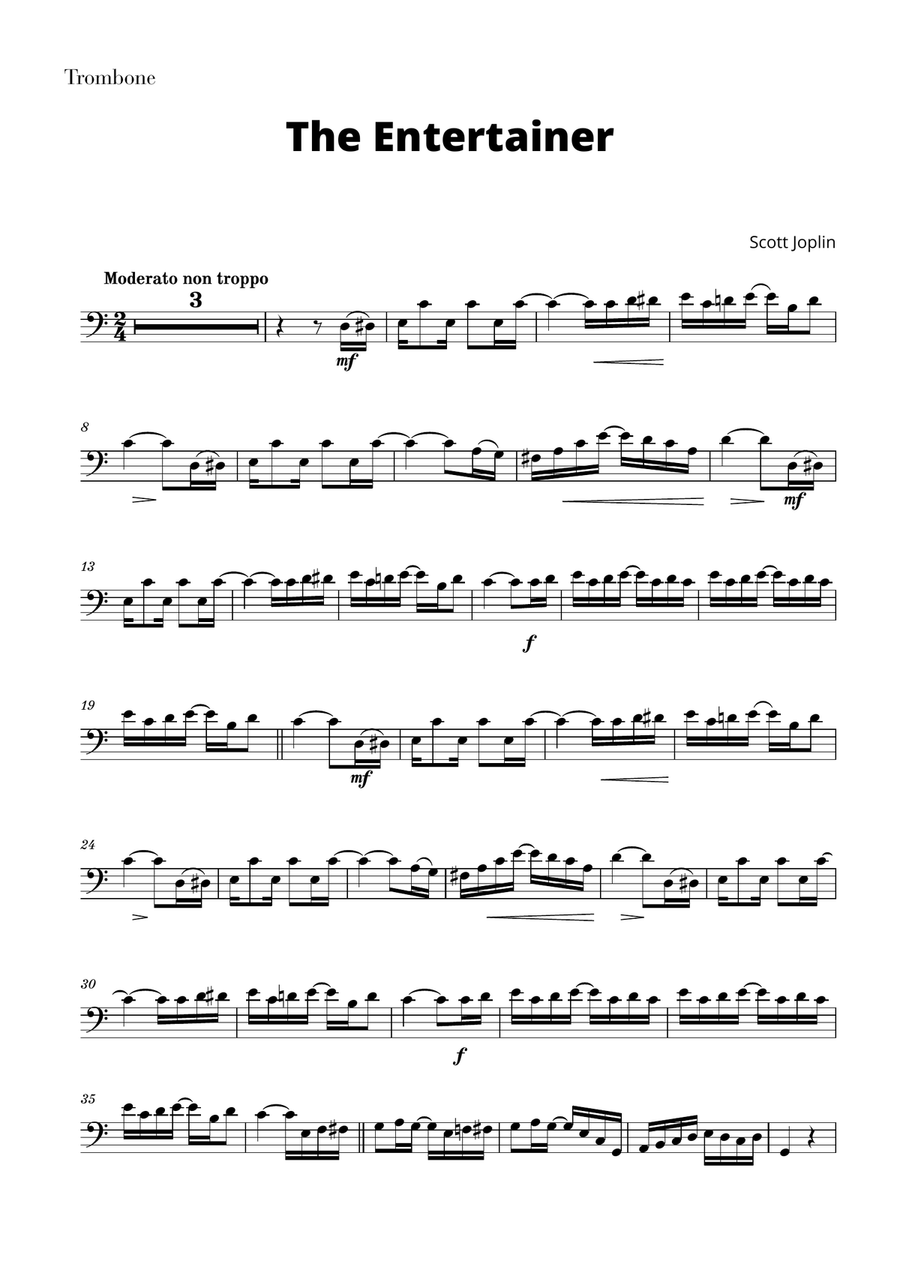 The Entertainer (for Trombone) Trombone Solo scores gallery preview page 1
