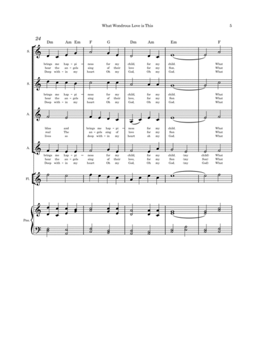 What Wondrous Love is This (Mary's Love) - Christmas Song SSAA, flute and piano image number null