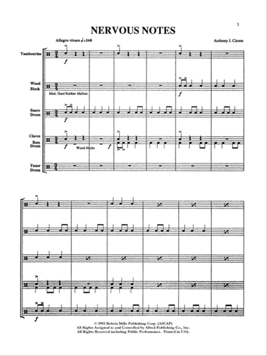 Nervous Notes: Score Percussion Ensemble scores gallery preview page 1