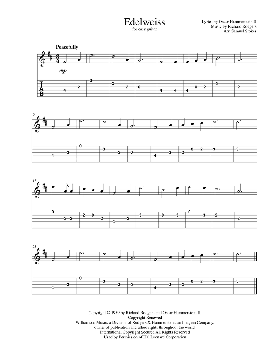 Edelweiss Guitar Tablature scores gallery preview page 1