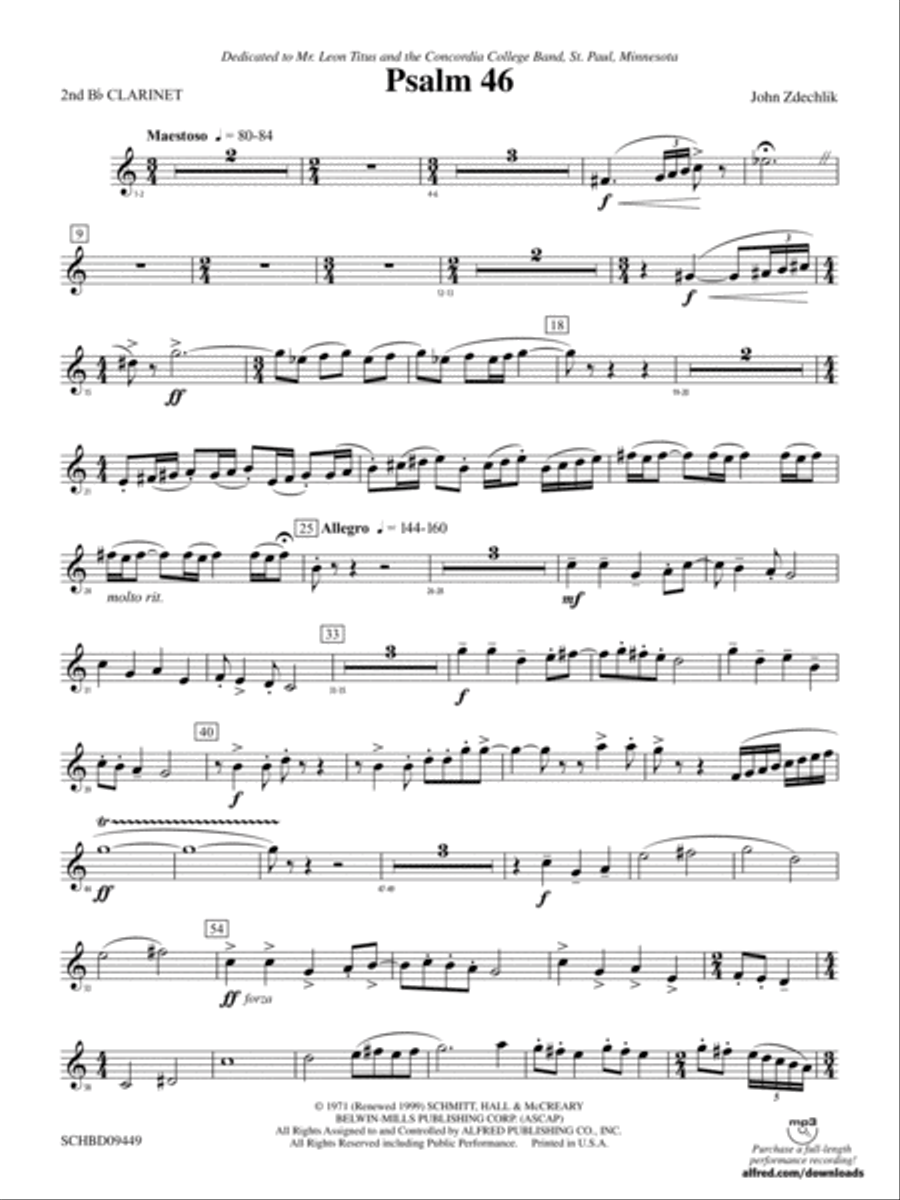 Psalm 46: 2nd B-flat Clarinet Concert Band scores gallery preview page 1