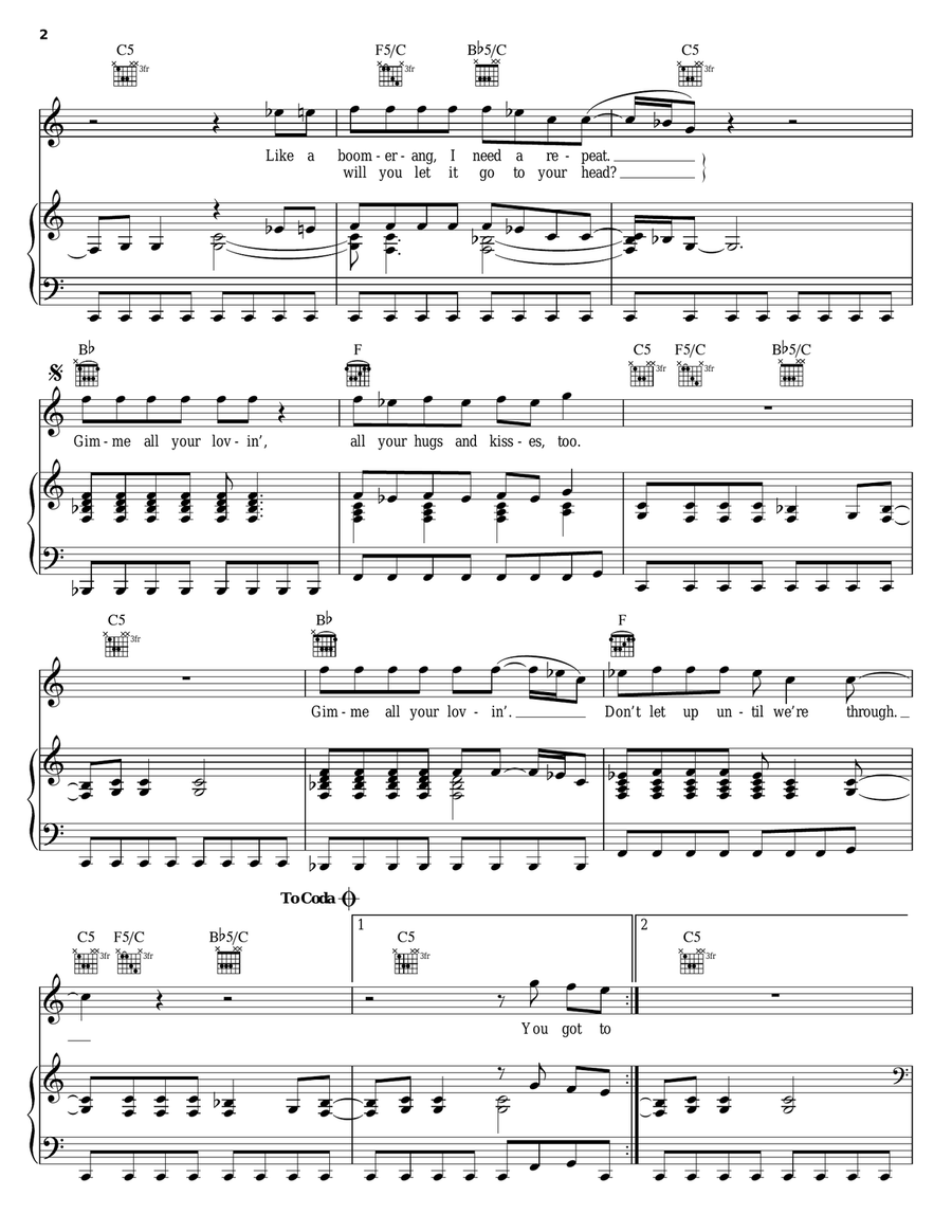 Gimme All Your Lovin' Piano, Vocal, Guitar scores gallery preview page 2