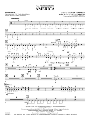 America (from West Side Story) (arr. Michael Brown) - Percussion 2