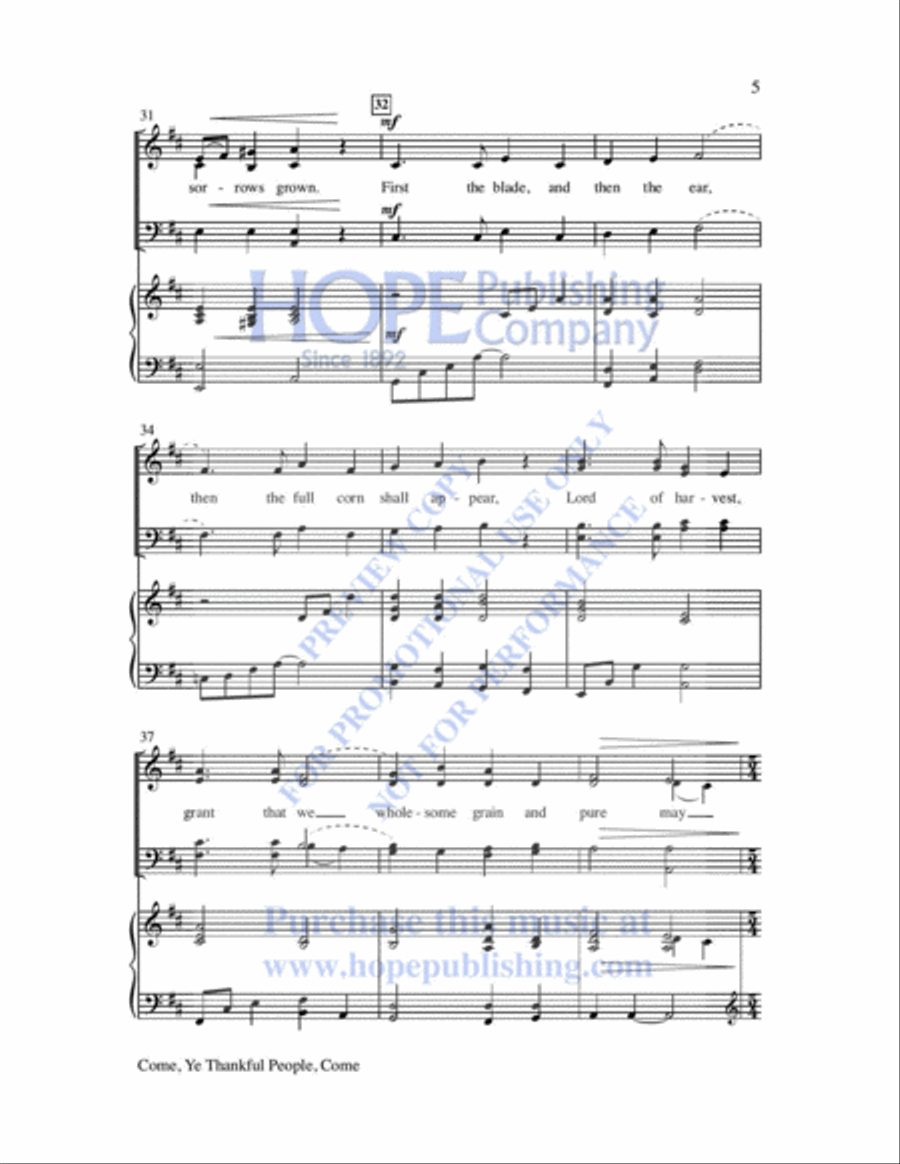 Come, Ye Thankful People, Come 4-Part scores gallery preview page 6