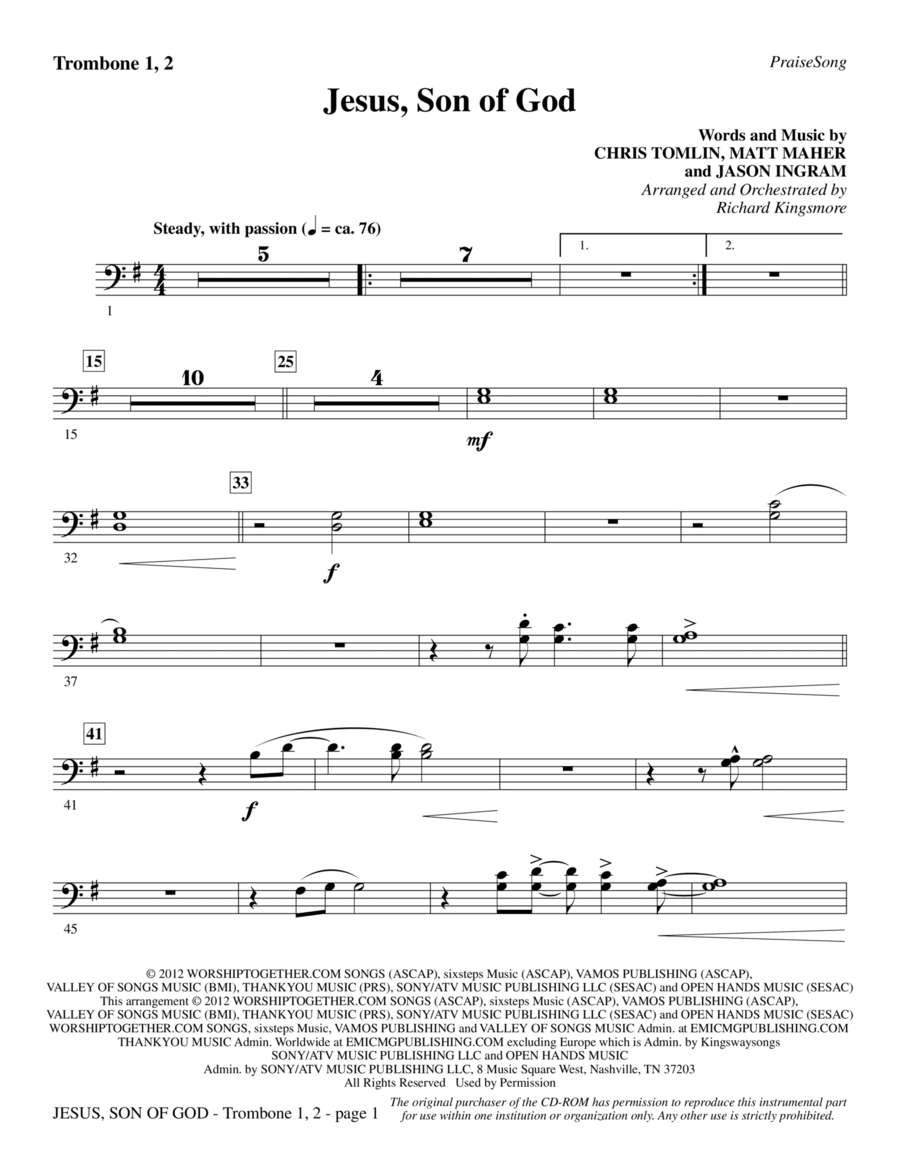 Jesus, Son Of God - Trombone 1 & 2 Choir scores gallery preview page 1