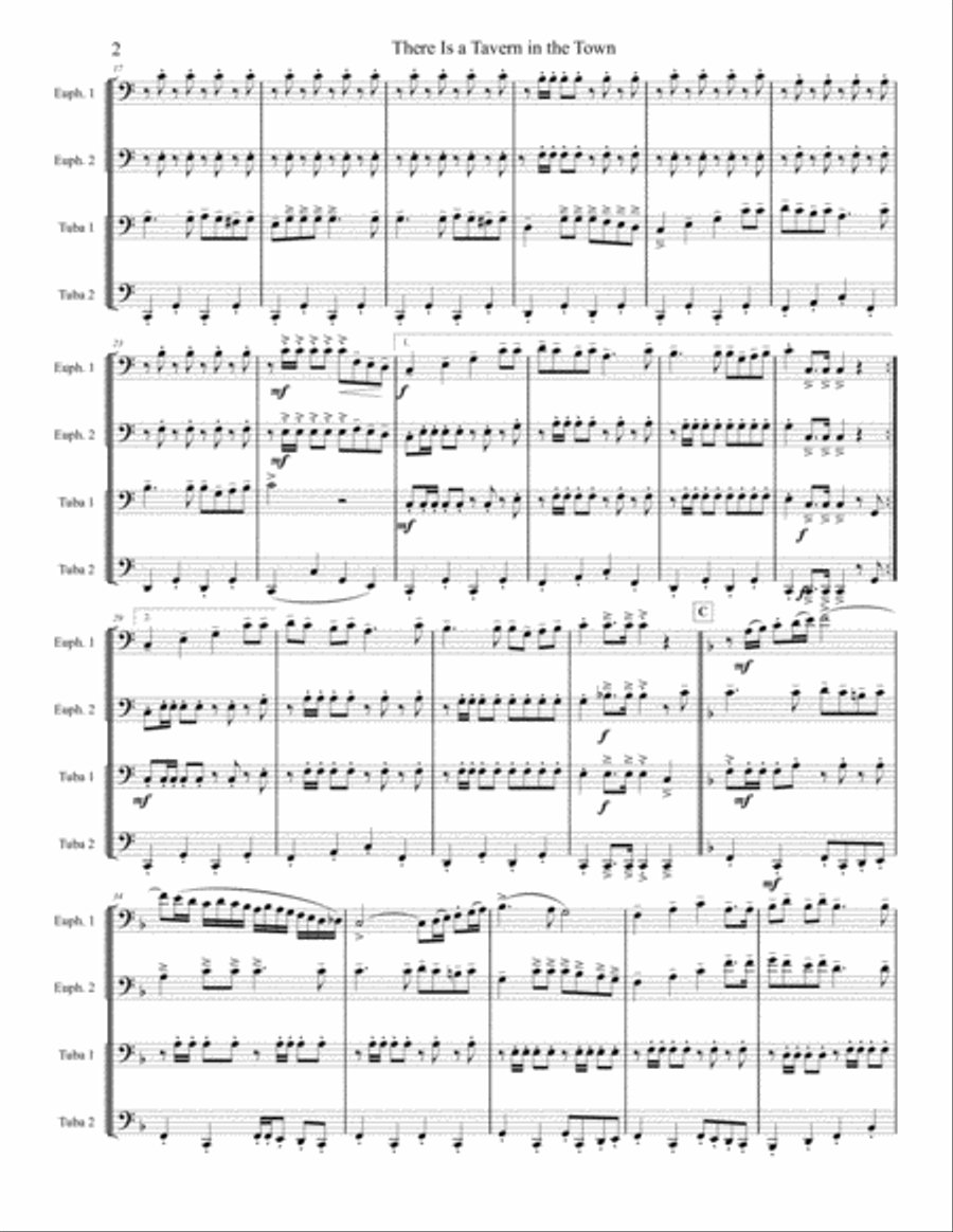 There Is A Tavern In The Town - Tuba/Euphonium Quartet There Is A Tavern In The Town - Tuba/Euphonium Quartet Brass Ensemble scores gallery preview page 2