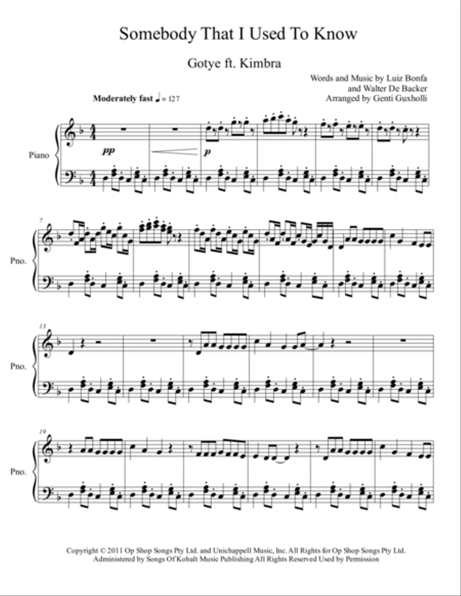 Somebody That I Used To Know Piano Solo scores gallery preview page 2