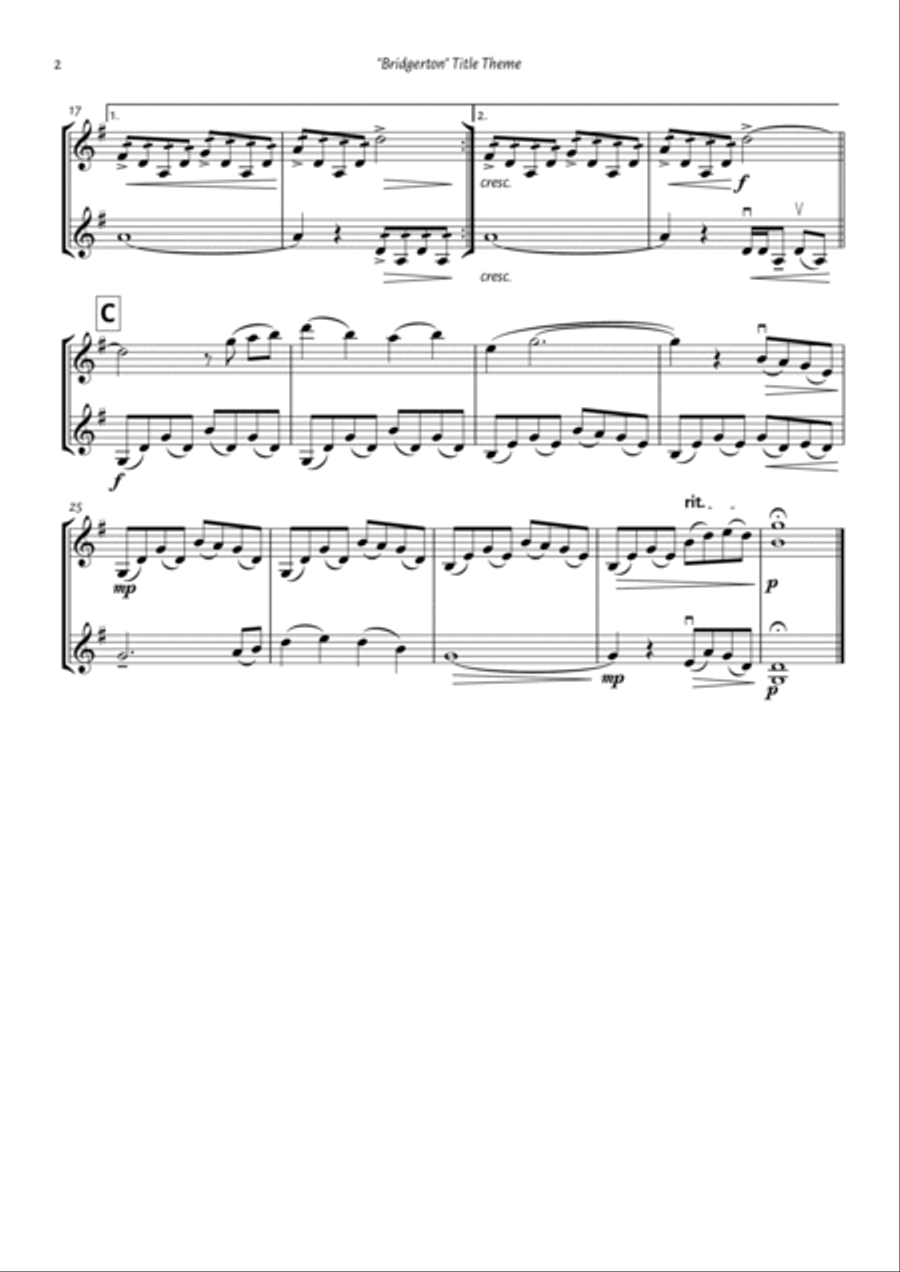 Bridgerton Main Title String Duet scores gallery preview page 2