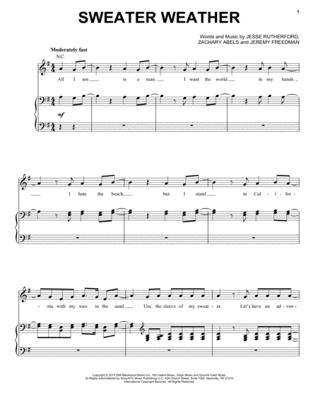 Sweater Weather by Pentatonix - Piano, Vocal, Guitar - Digital