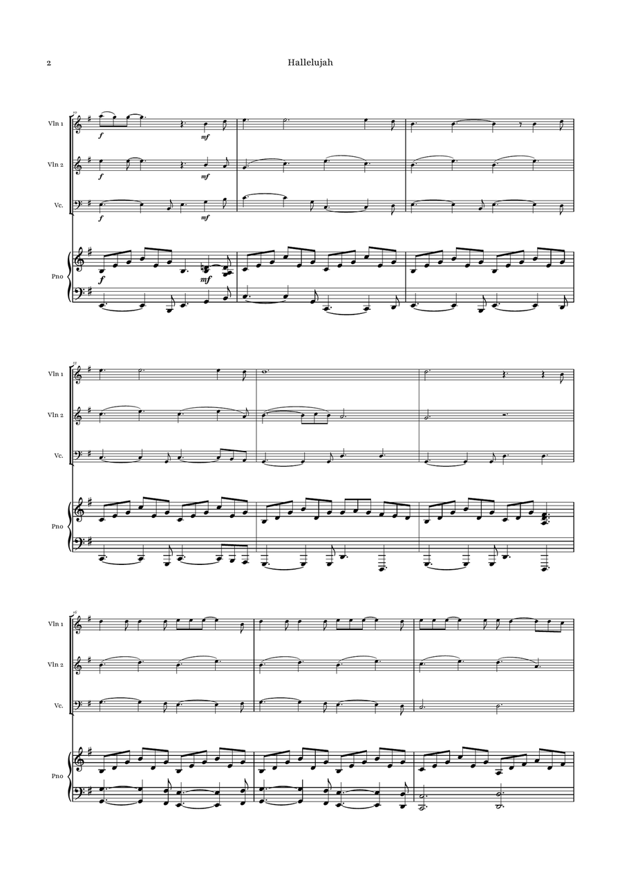 Hallelujah Piano Quartet scores gallery preview page 2