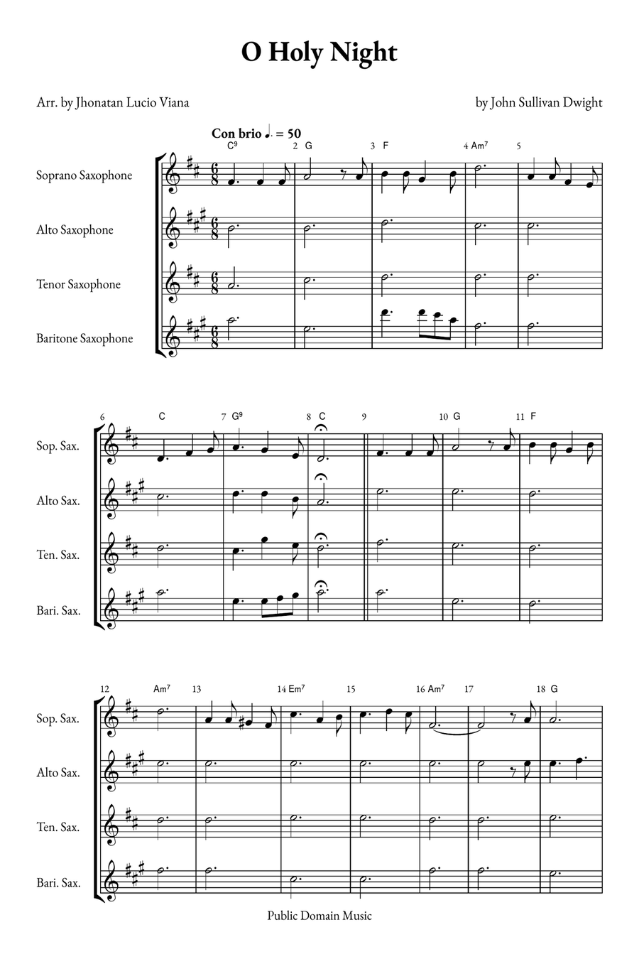 O Holy Night Saxophone Quartet scores gallery preview page 1