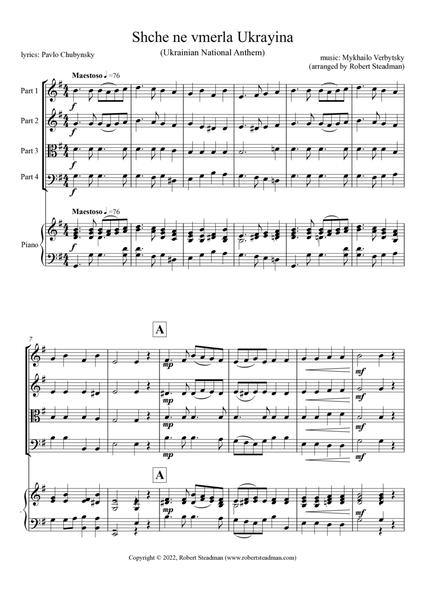 Shche ne vmerla Ukrayina (Ukrainian National Anthem) - FLEXIBLE 4-PARTENSEMBLE - Score & Parts inc.