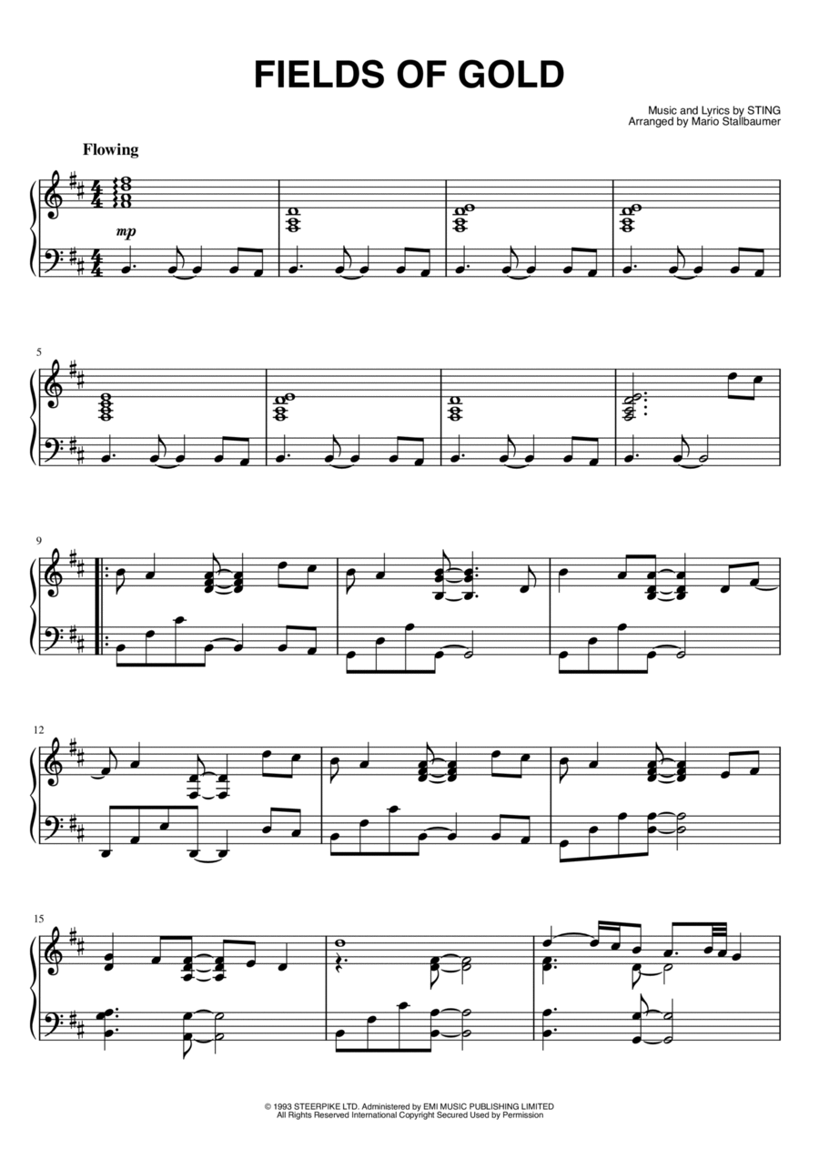 Fields Of Gold Piano Solo scores gallery preview page 1