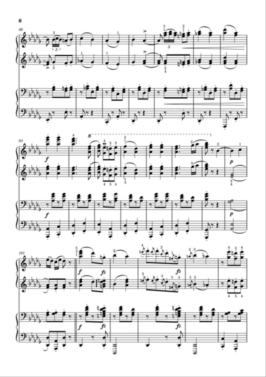Brahms - Hungarian Dance No.6 in D Flat - Original With Fingering For Piano 4 Hands 1 Piano, 4-Hands scores gallery preview page 6