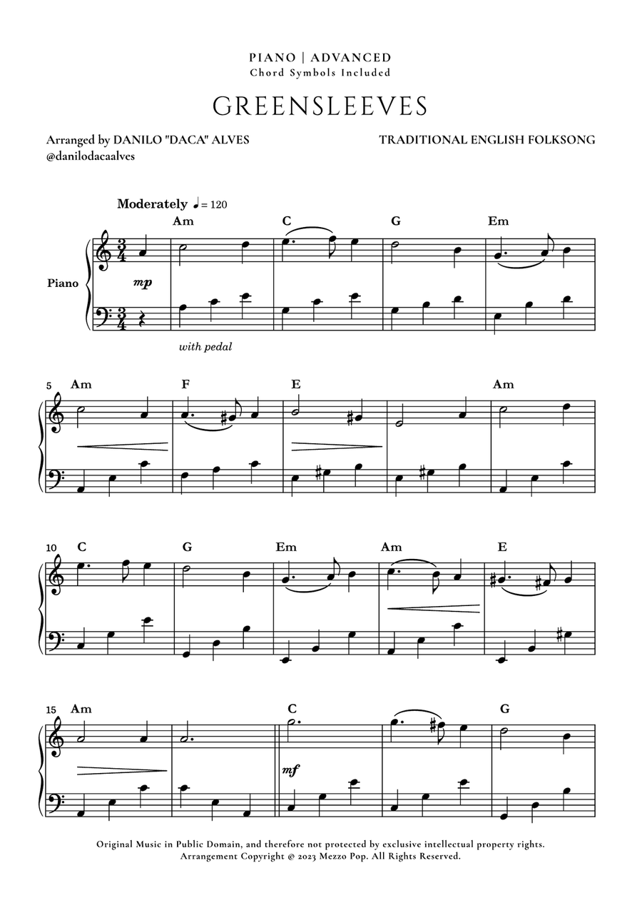 Greensleeves Piano Solo scores gallery preview page 1