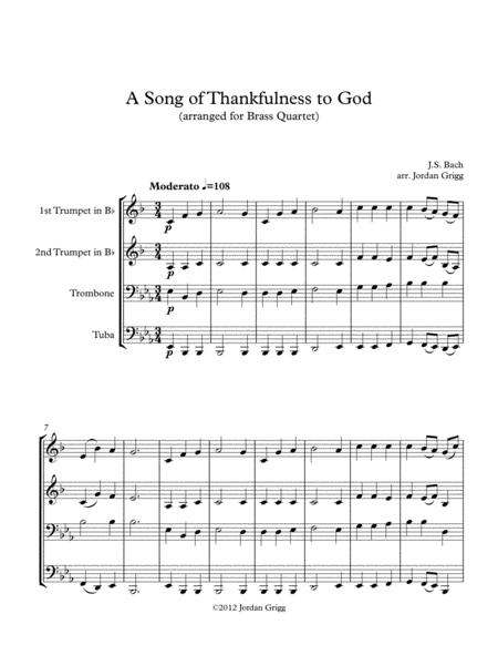 A Song of Thankfulness to God (arranged for Brass Quartet) image number null