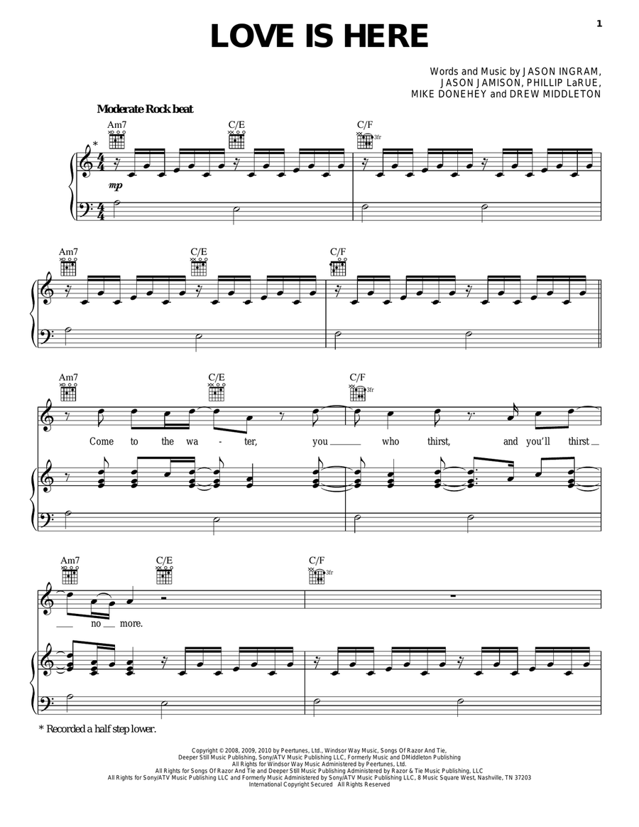 Love Is Here Piano, Vocal, Guitar scores gallery preview page 1