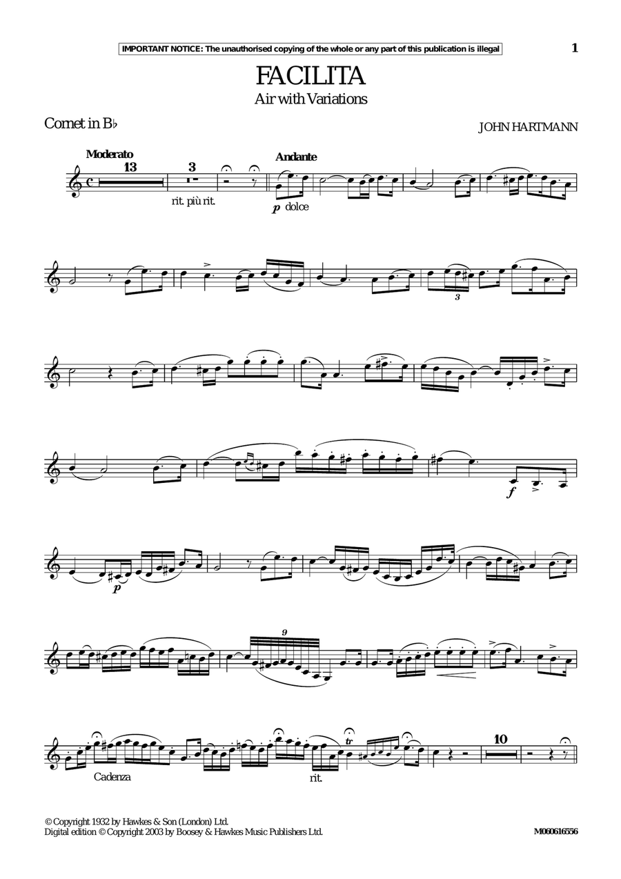Facilita (Air With Variations) Trumpet Solo scores gallery preview page 1