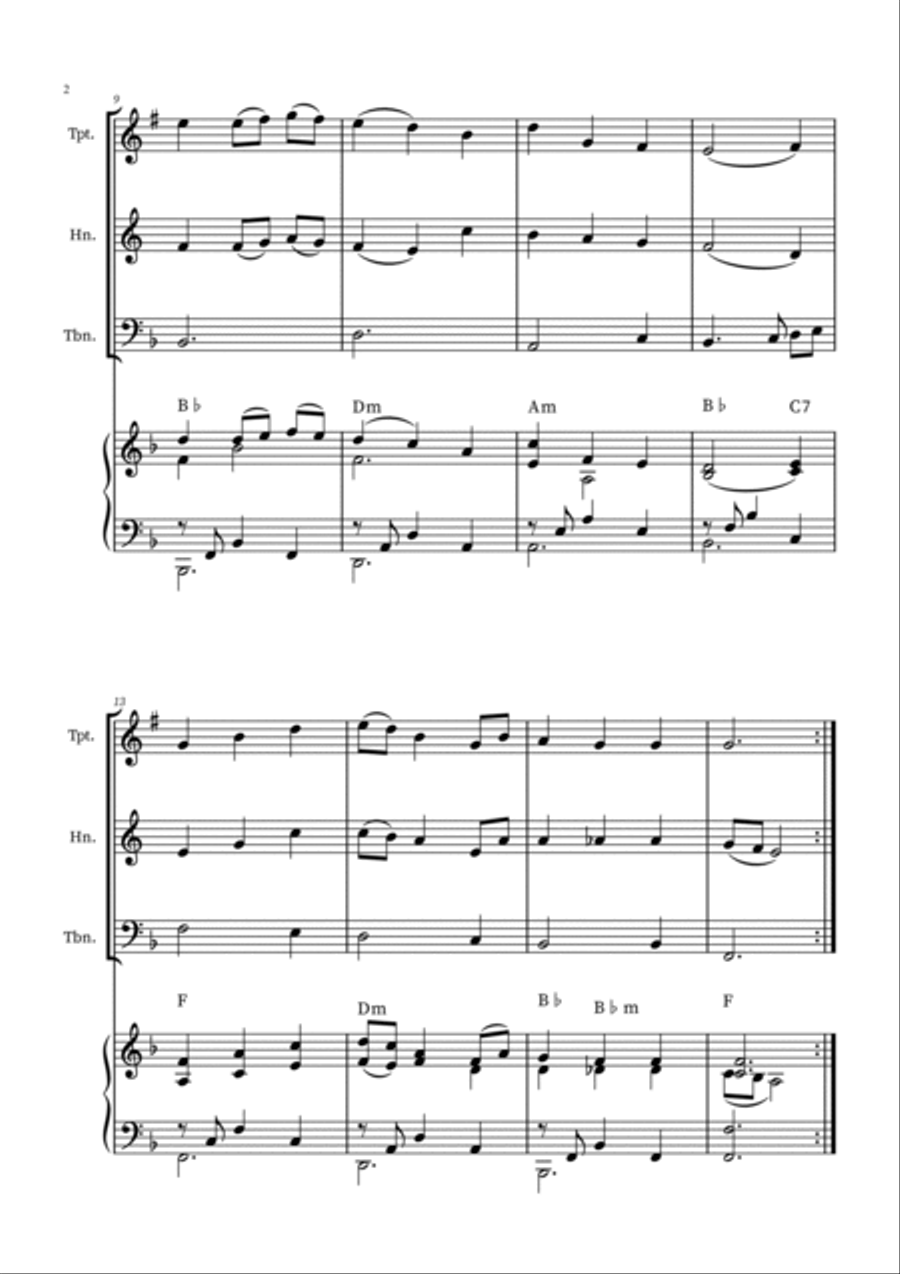 Be Thou My Vision - Brass Trio (Trumpet, French Horn, Trombone) with Optional Piano Accompaniment Brass Trio scores gallery preview page 2
