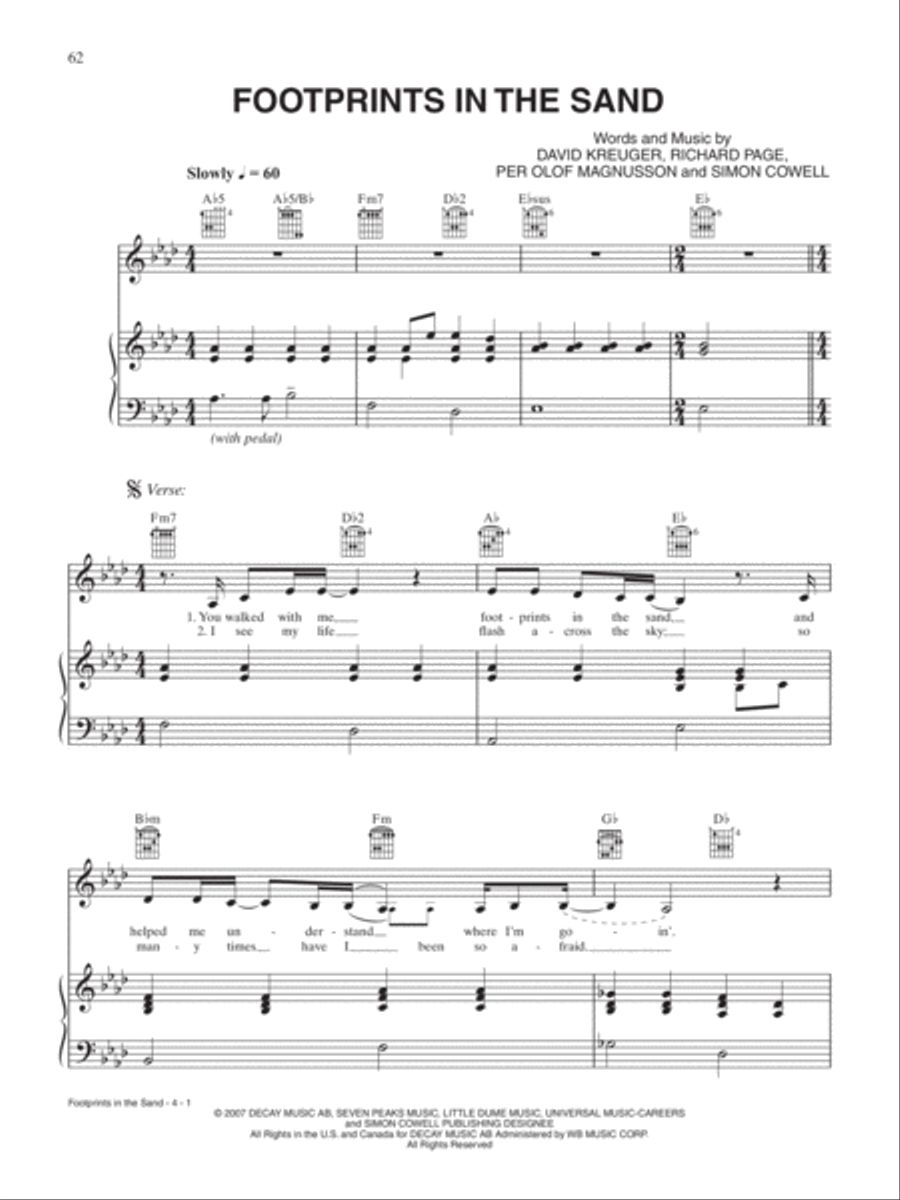 Footprints in the Sand Piano, Vocal, Guitar scores gallery preview page 1