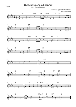 The Star Spangled Banner (USA National Anthem) for Violin Solo with Chords (B Major)