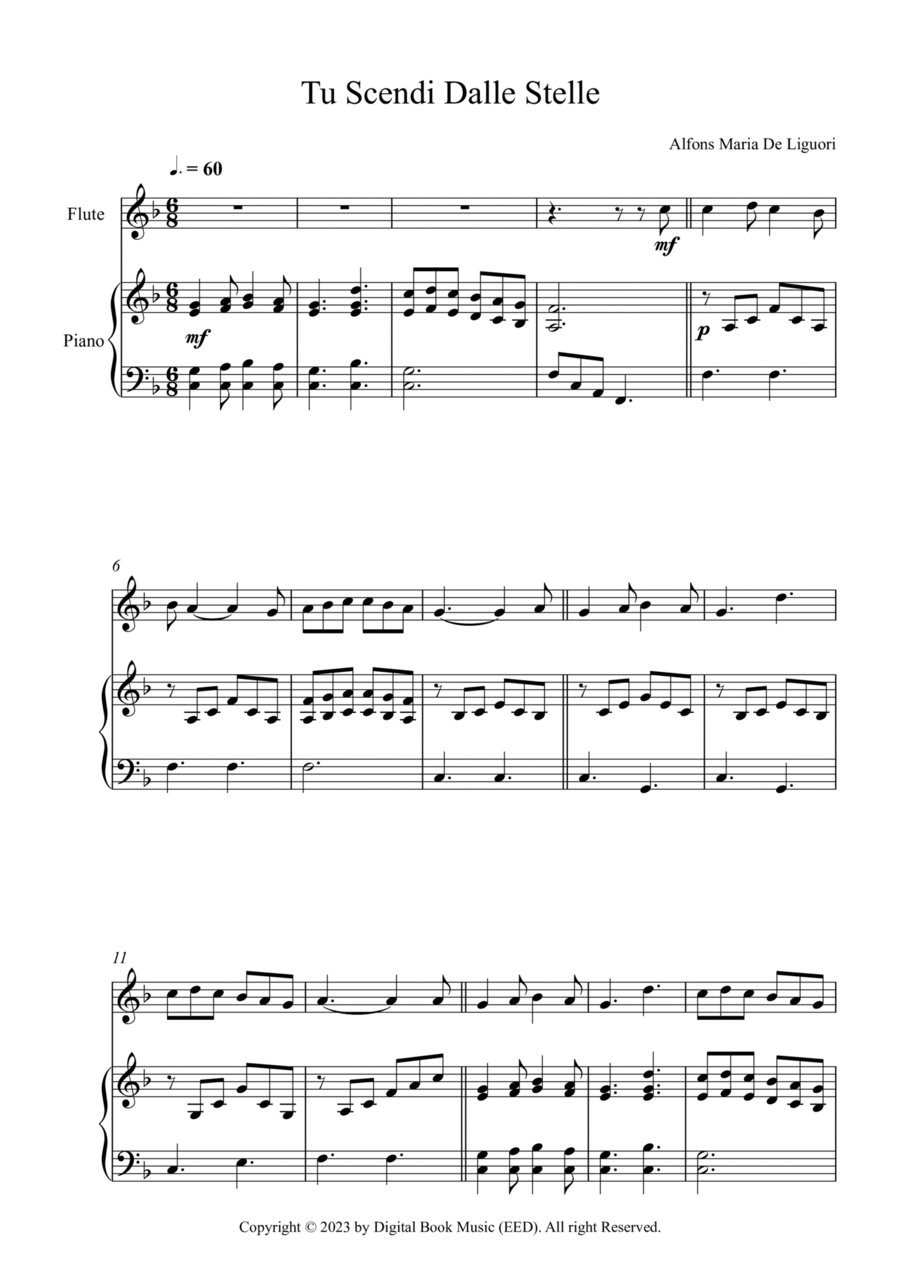 Tu Scendi Dalle Stelle - Alfons Maria De Liguori (Flute + Piano) Flute Solo scores gallery preview page 1