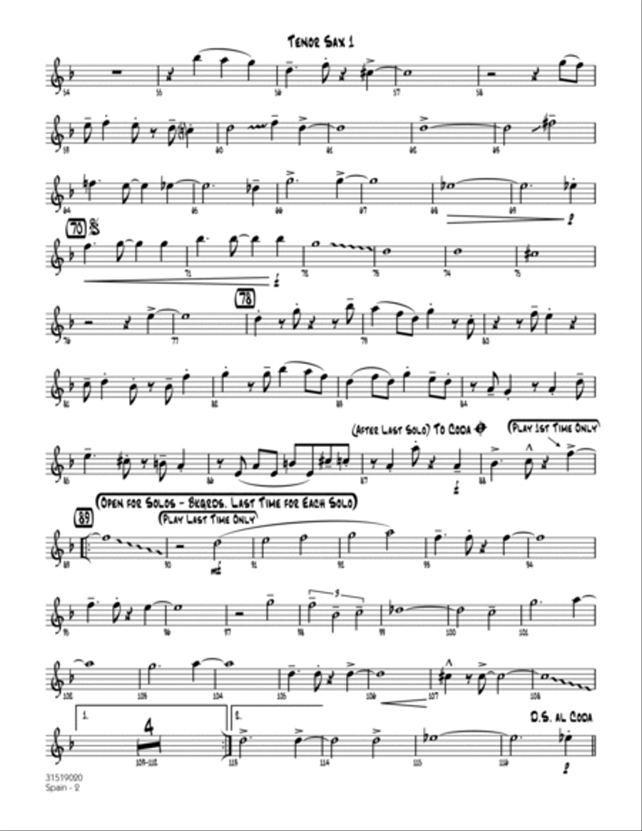 Spain - Tenor Sax 1 Spain - Tenor Sax 1 Tenor Saxophone scores gallery preview page 2