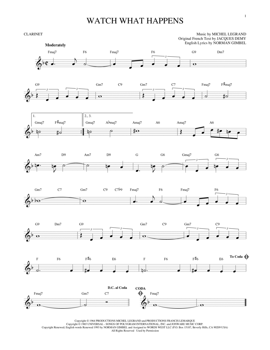 Watch What Happens Clarinet Solo scores gallery preview page 1