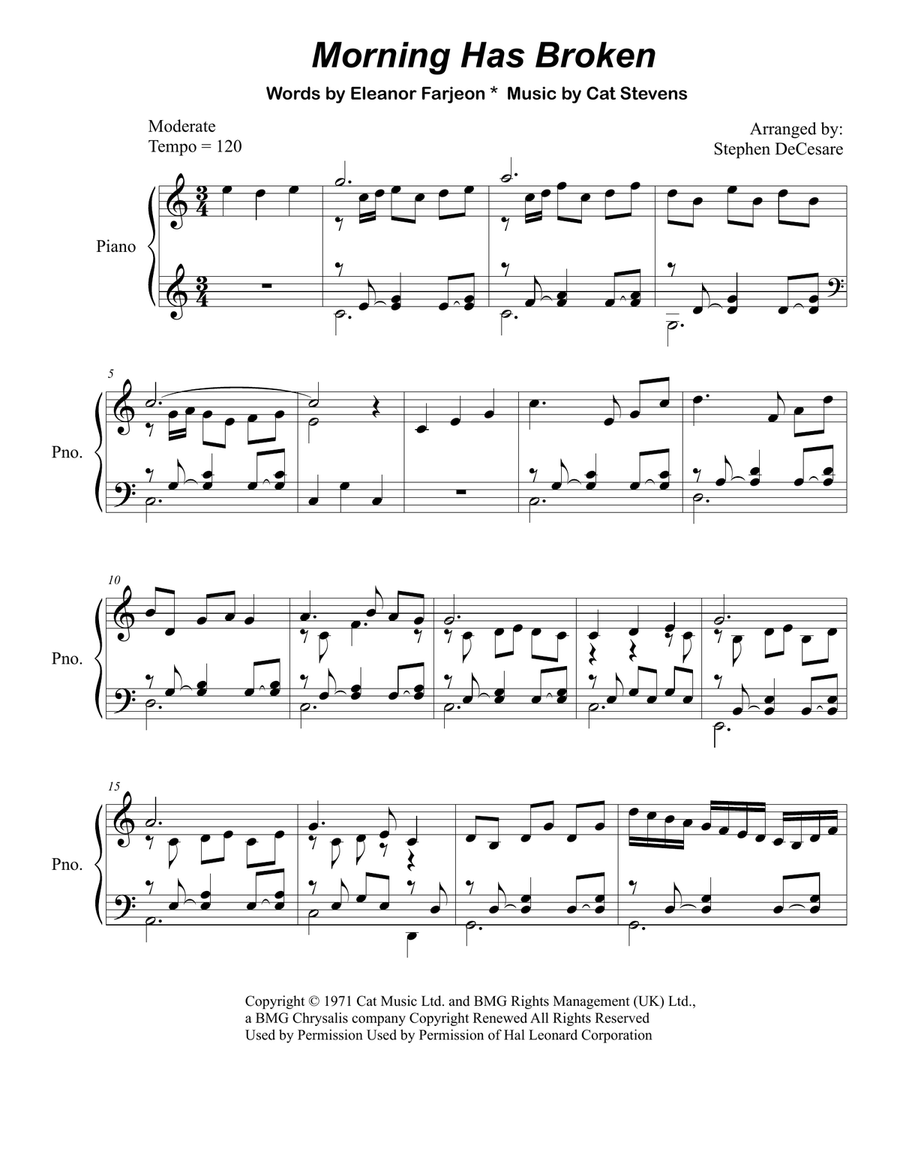 Morning Has Broken Piano Solo scores gallery preview page 1