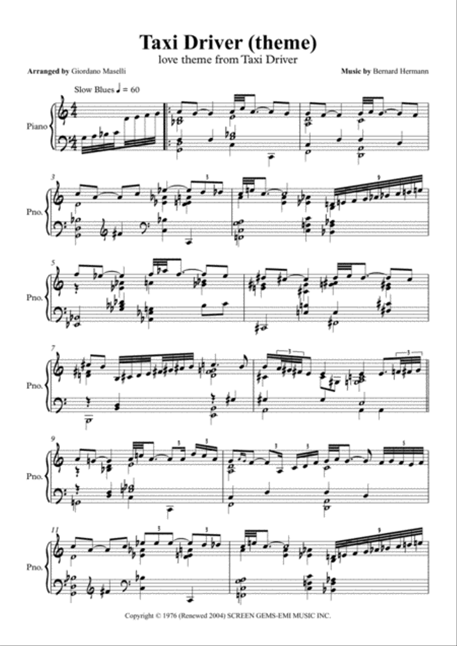 Taxi Driver (theme) Piano Solo scores gallery preview page 1
