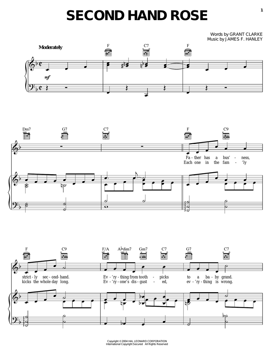 Second Hand Rose Piano, Vocal, Guitar scores gallery preview page 1