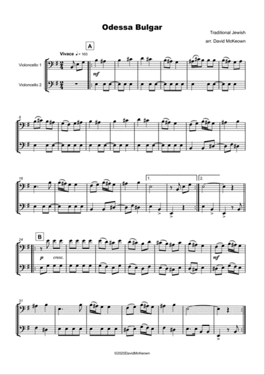 Odessa Bulgar, Klezmer tune for Cello Duet String Duet scores gallery preview page 2